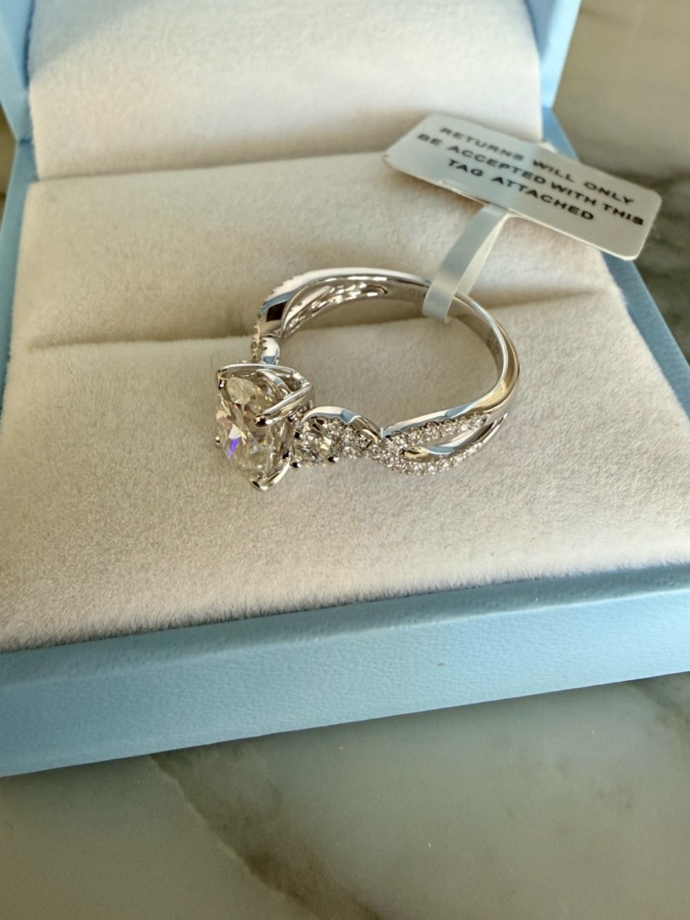 Moissanite DovEggs solid 14K white gold women's ring band, 2.1mm width sz 6 new